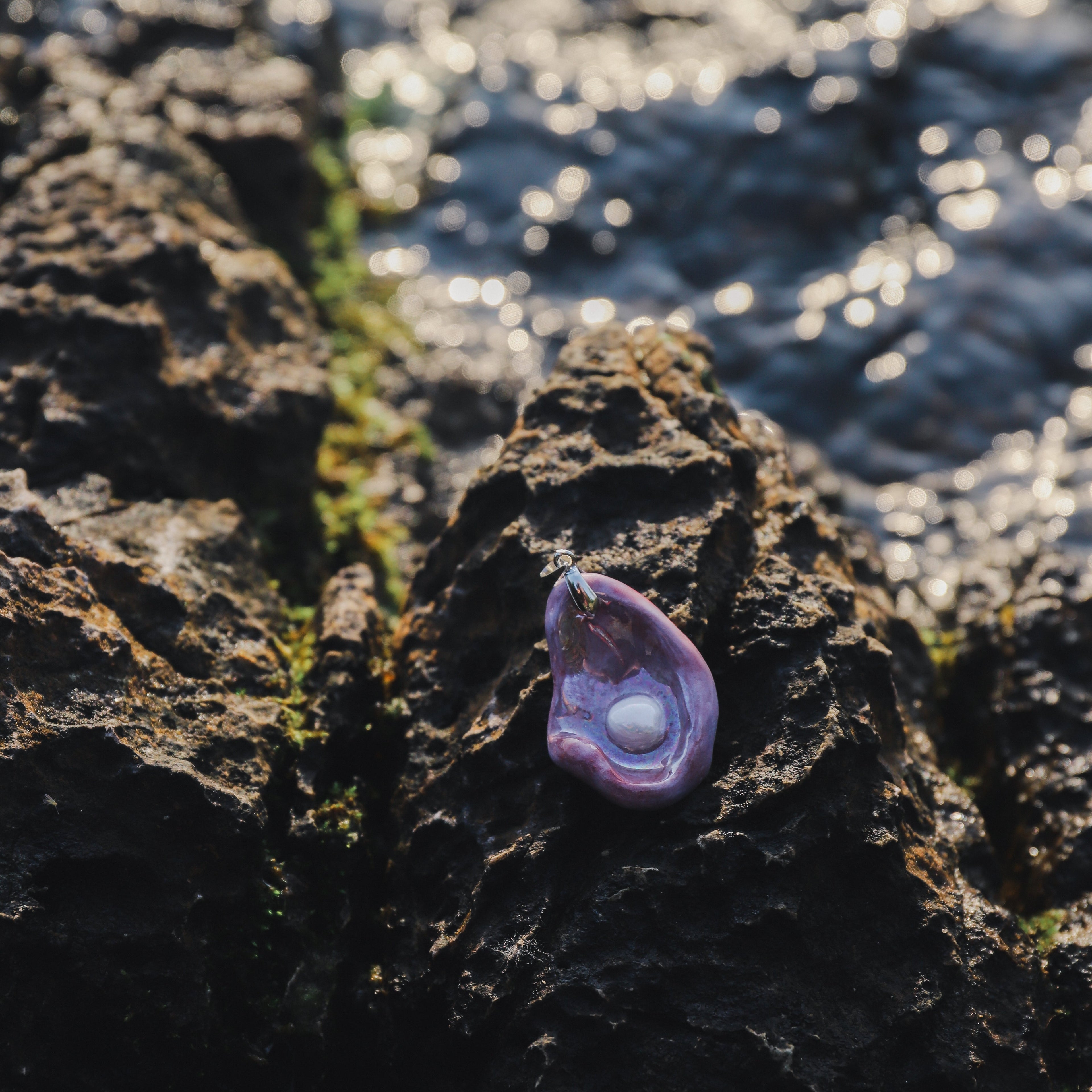 Purple Oyster Ceramic Necklace