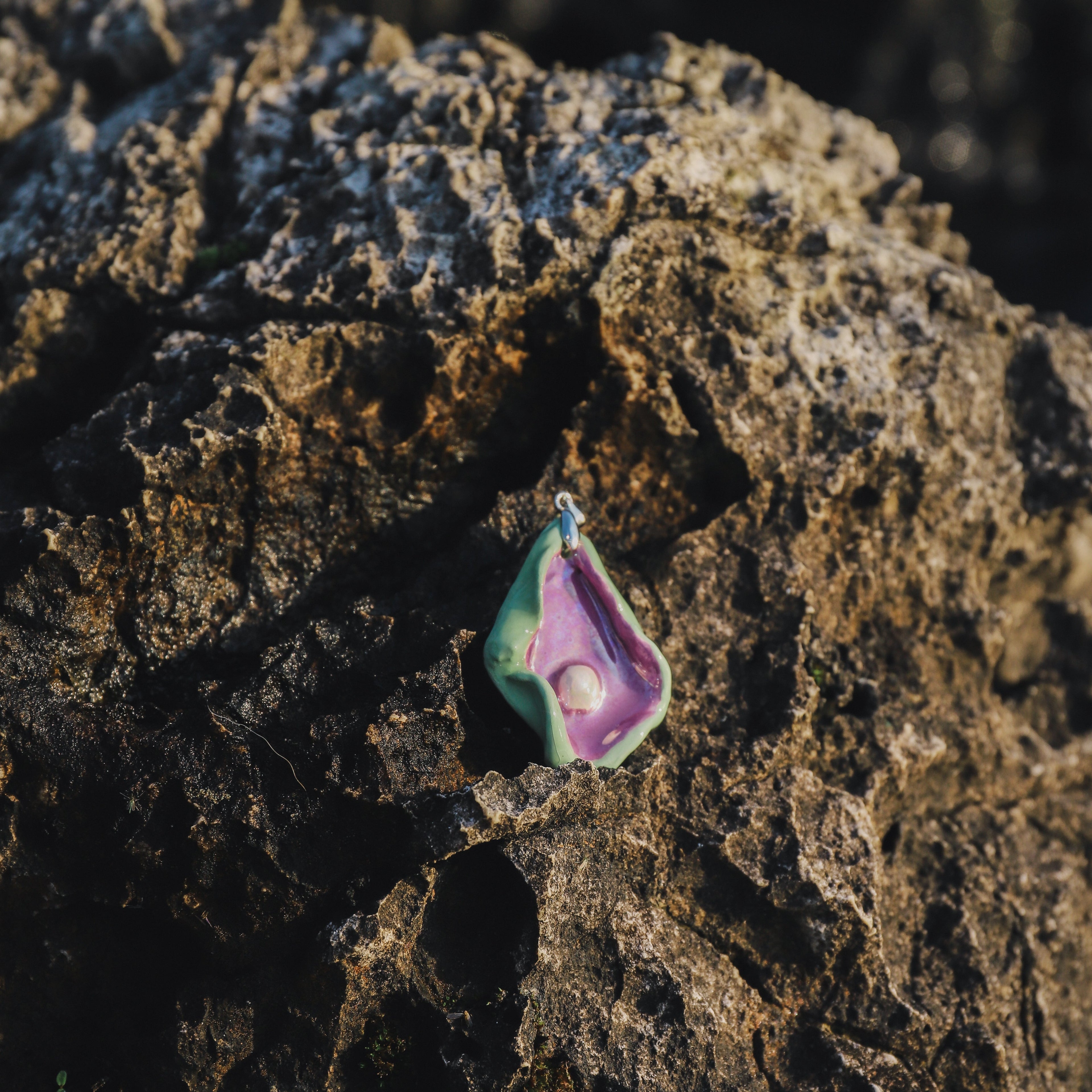 Pistachio & Lavander Oyster Ceramic Necklace