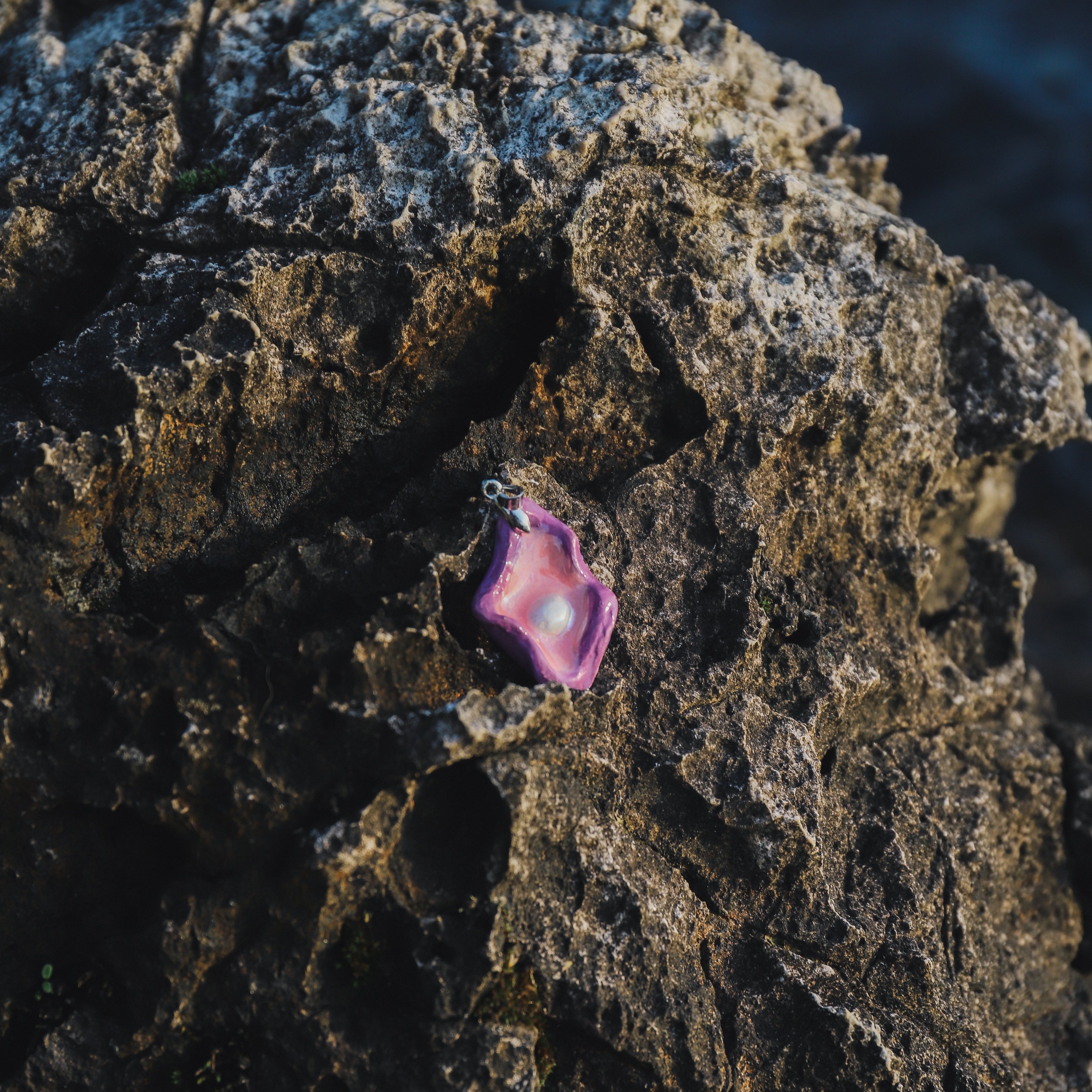 Lavender & Coral Pink Oyster Ceramic Necklace