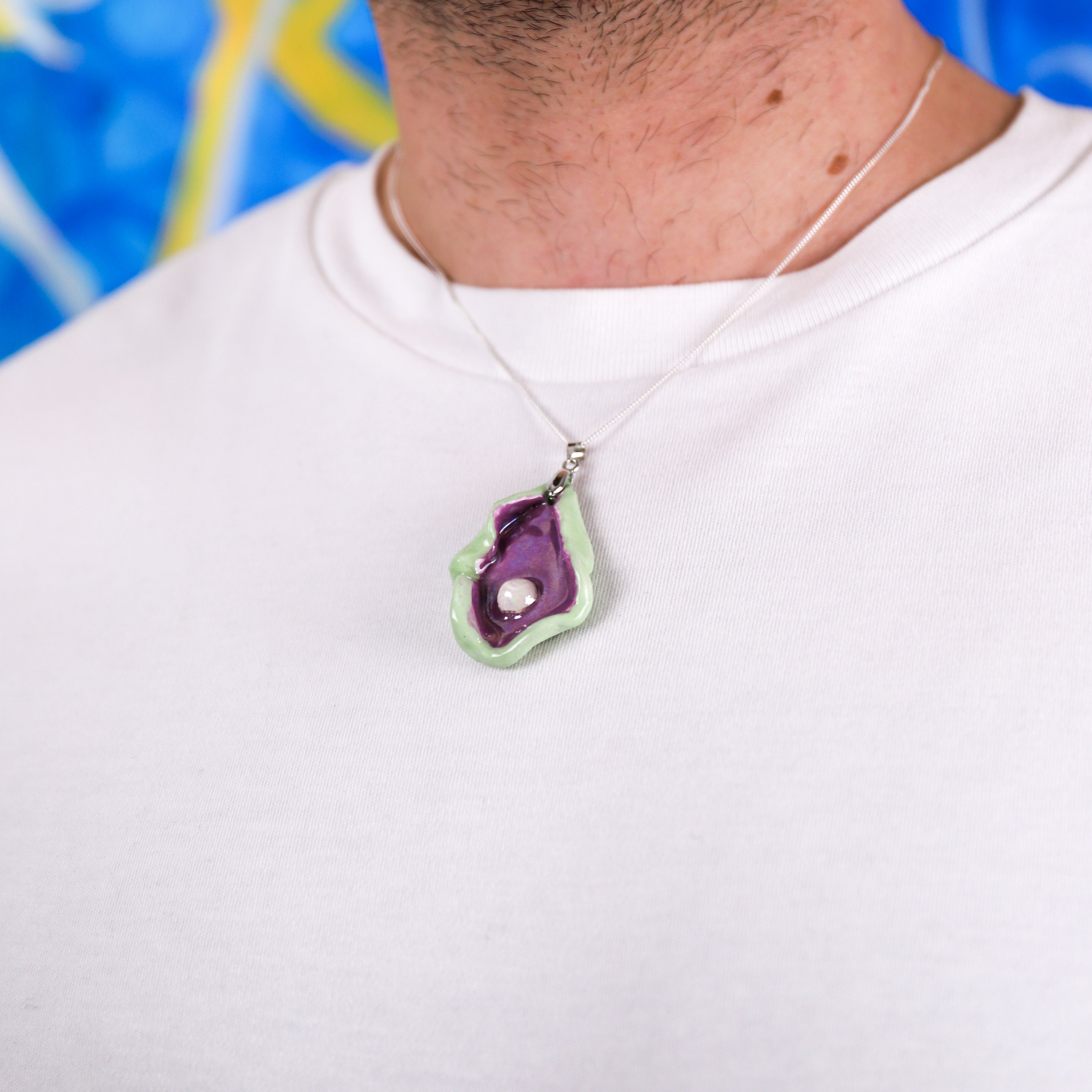 Pistachio & Lavander Oyster Ceramic Necklace