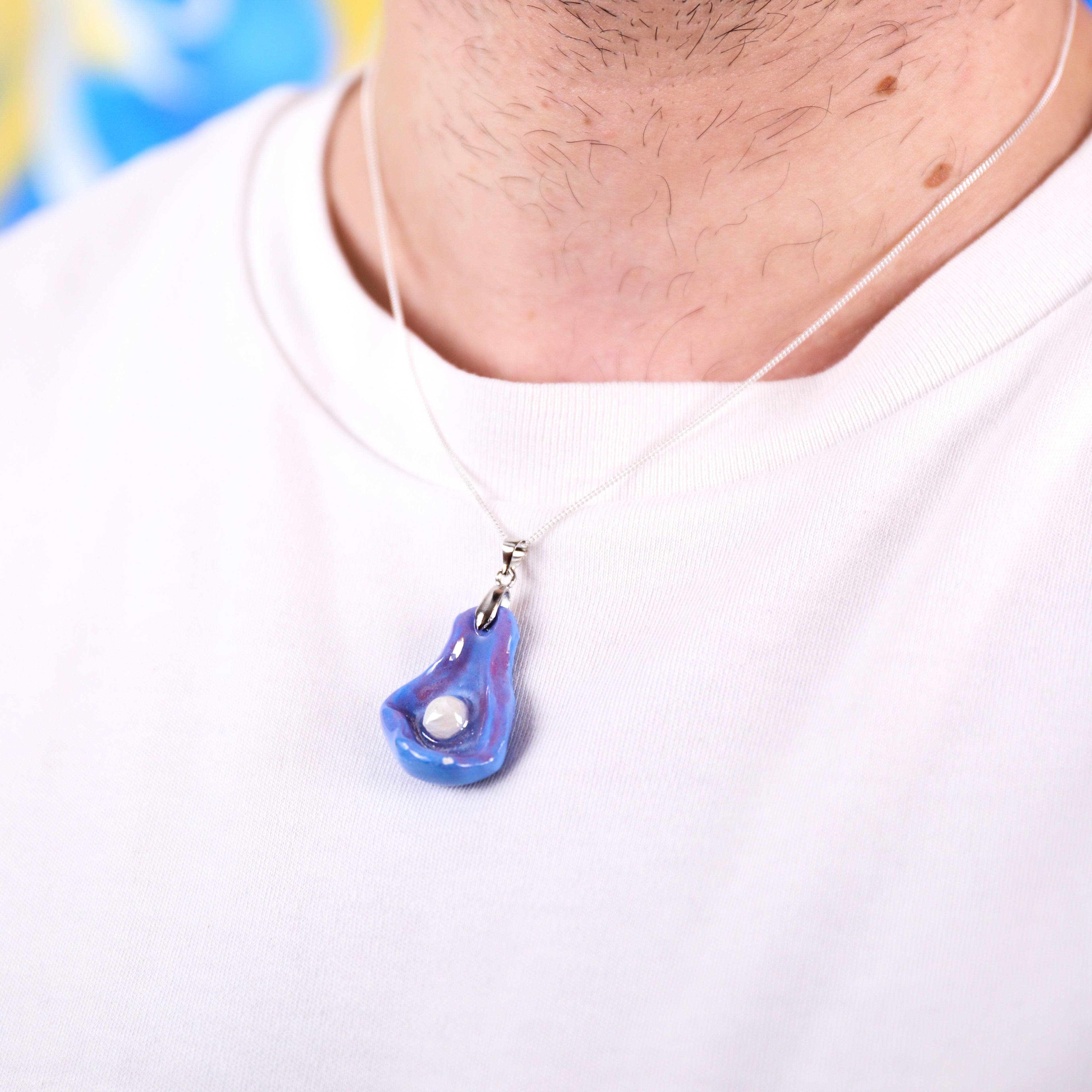 Medium Blue & Purple Oyster Ceramic Necklace