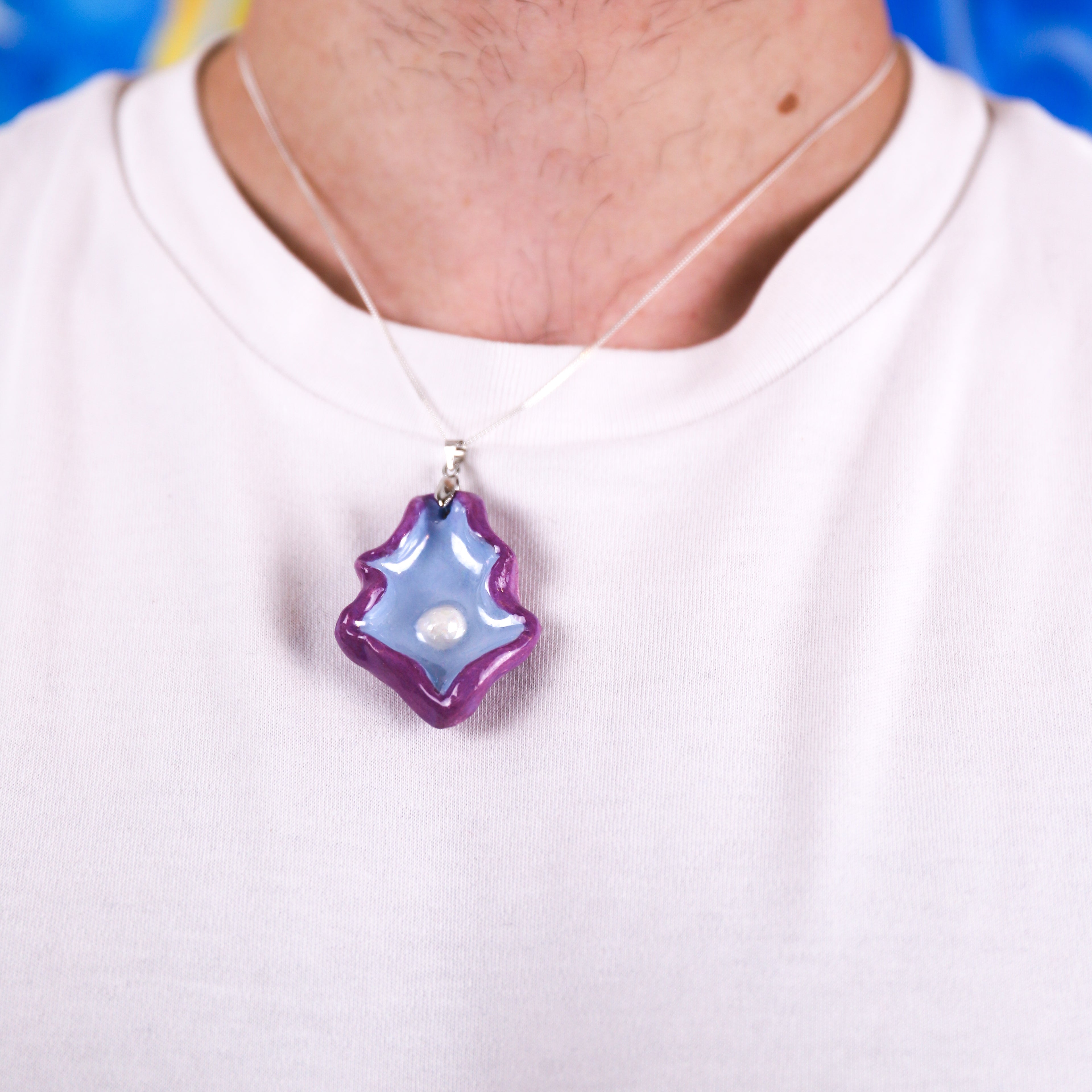 Medium Blue & Ultra Violet Oyster Ceramic Necklace