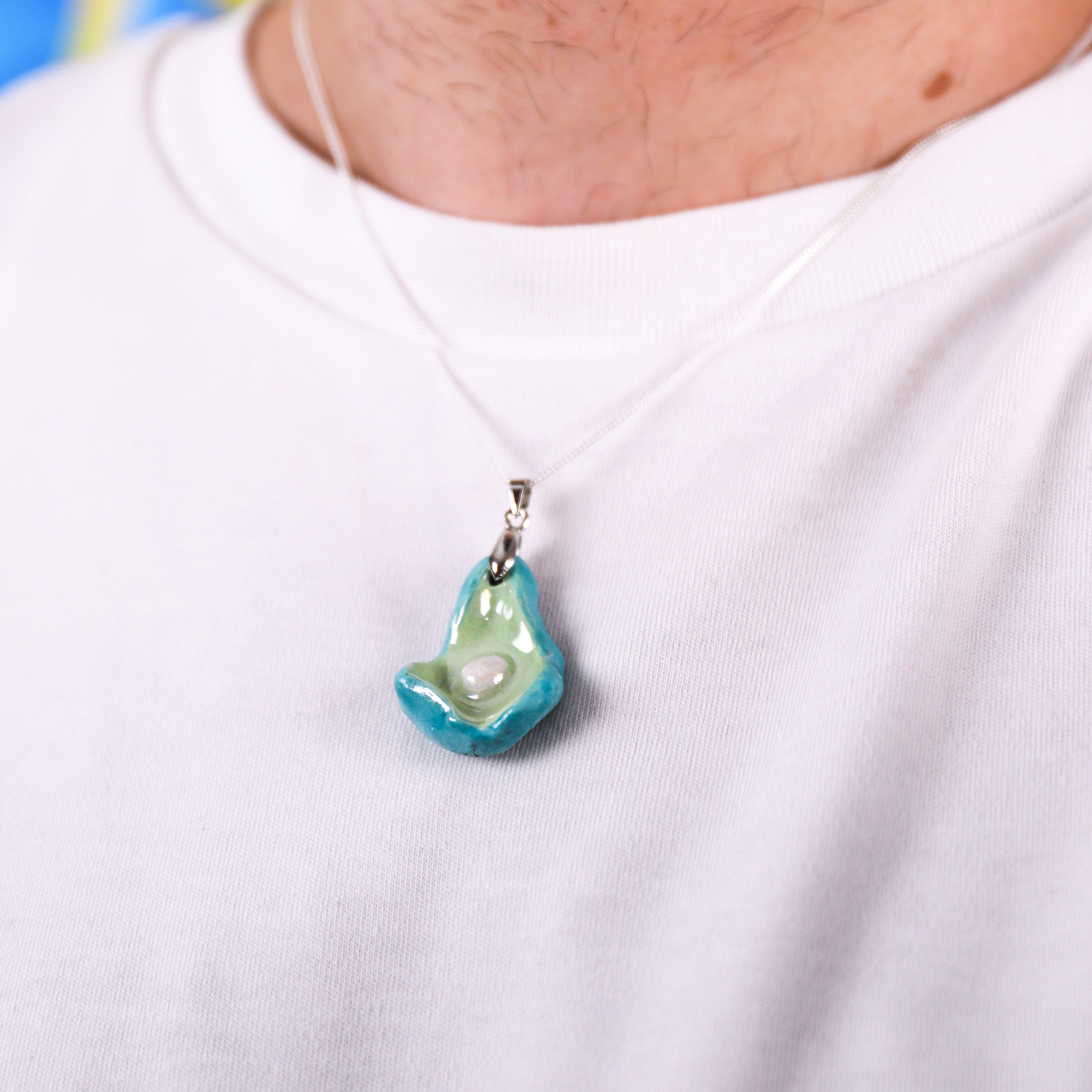 Turquoise & Pistachio Oyster Ceramic Necklace