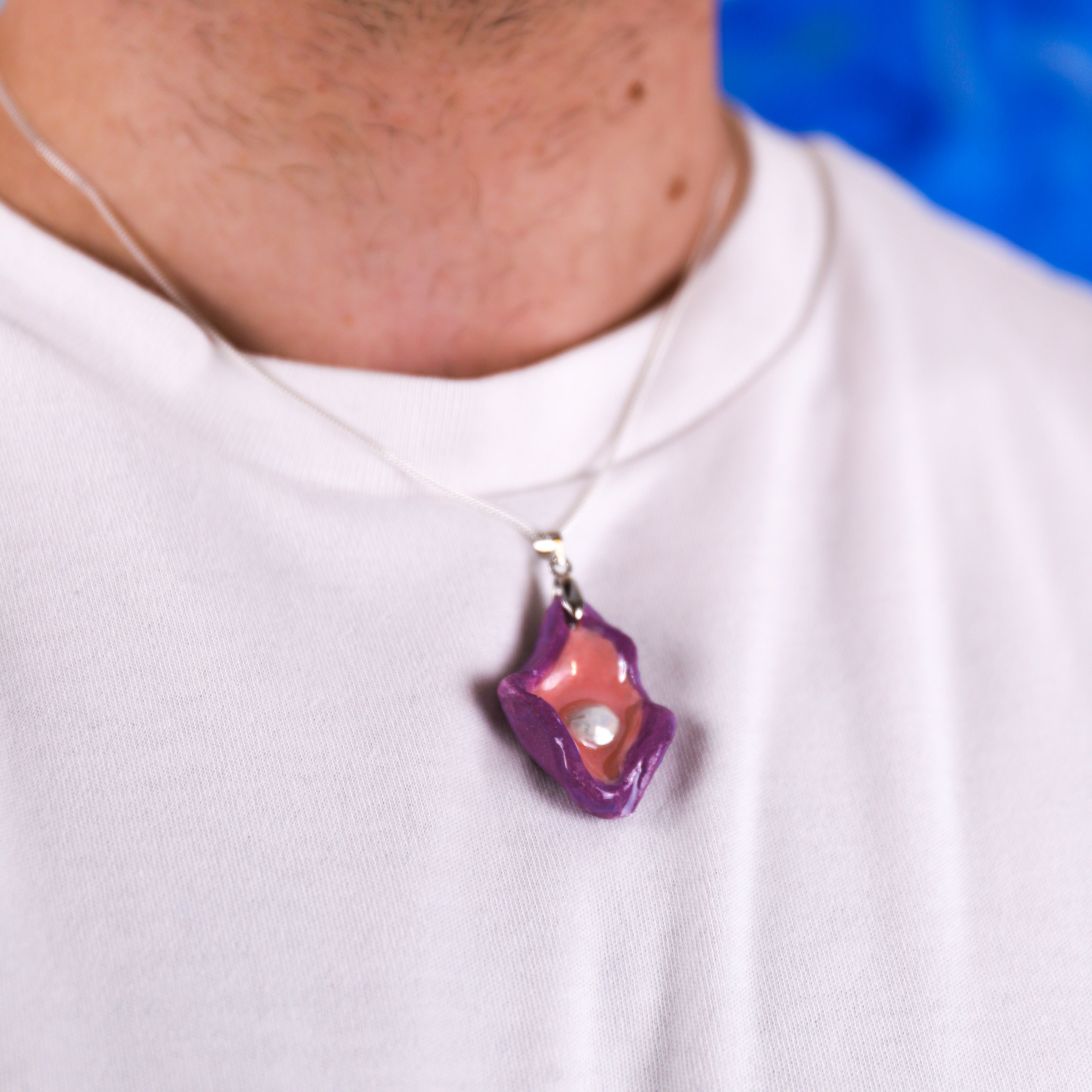 Lavender & Coral Pink Oyster Ceramic Necklace