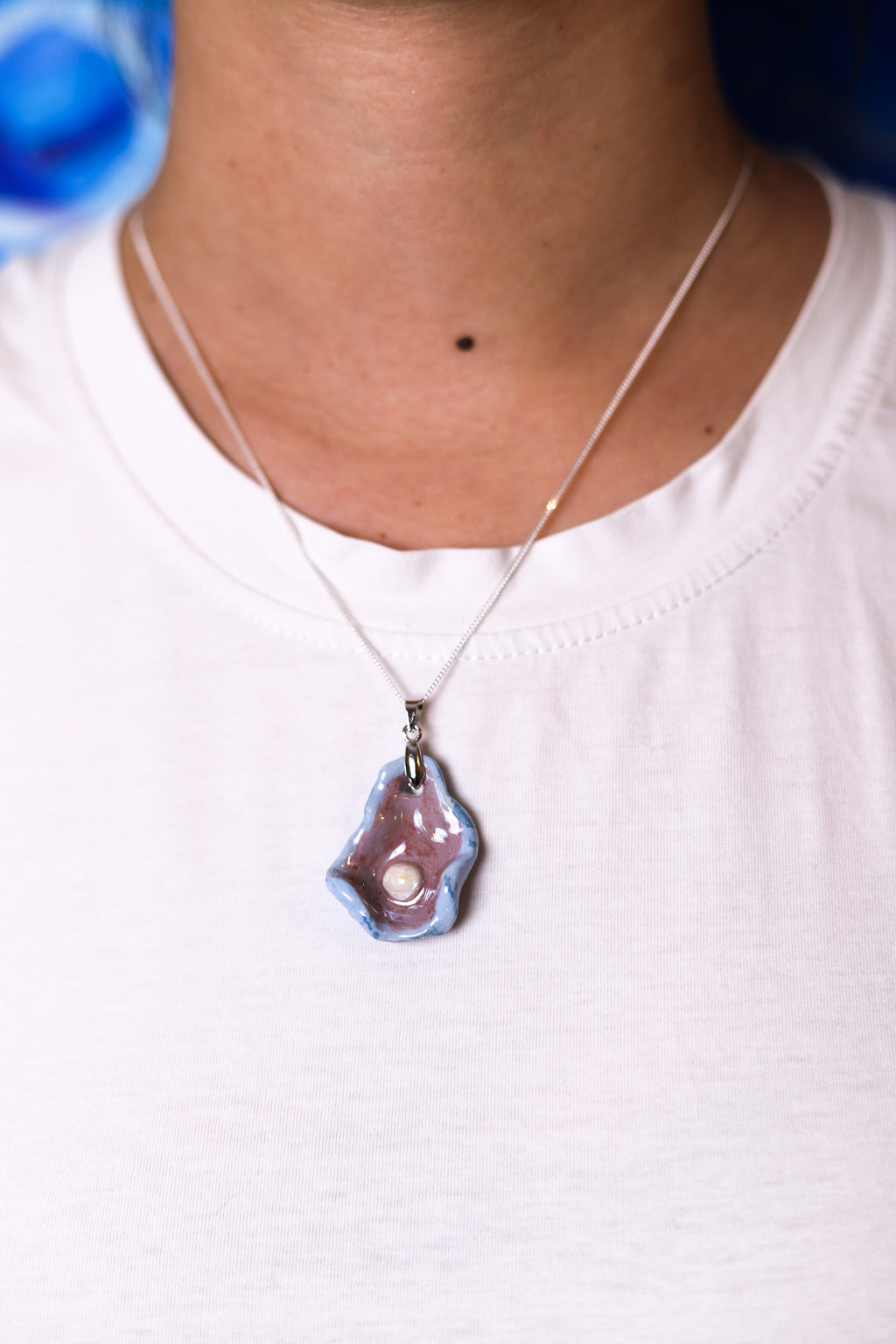 Light Blue & Purple Oyster Ceramic Necklace