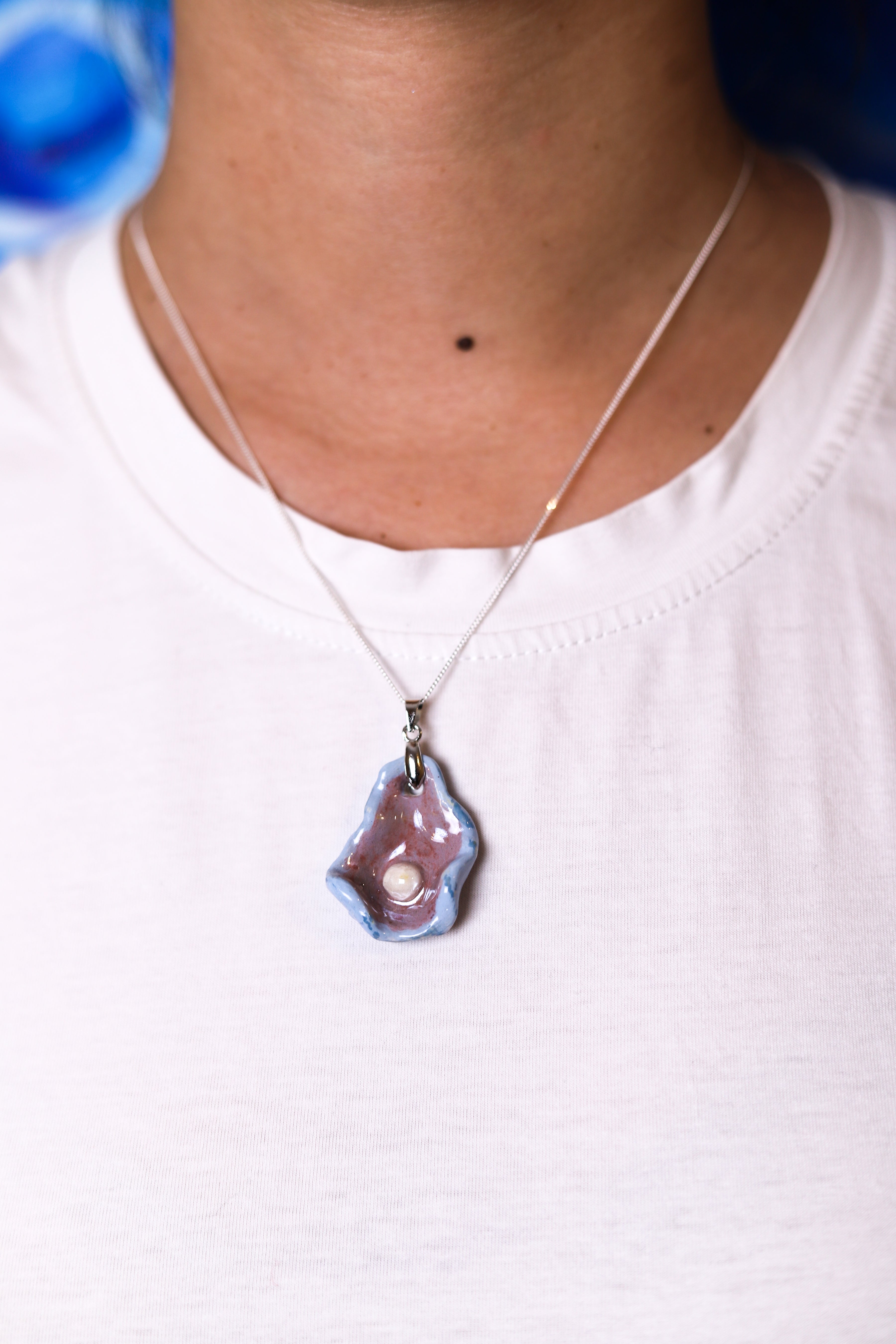 Light Blue & Purple Oyster Ceramic Necklace