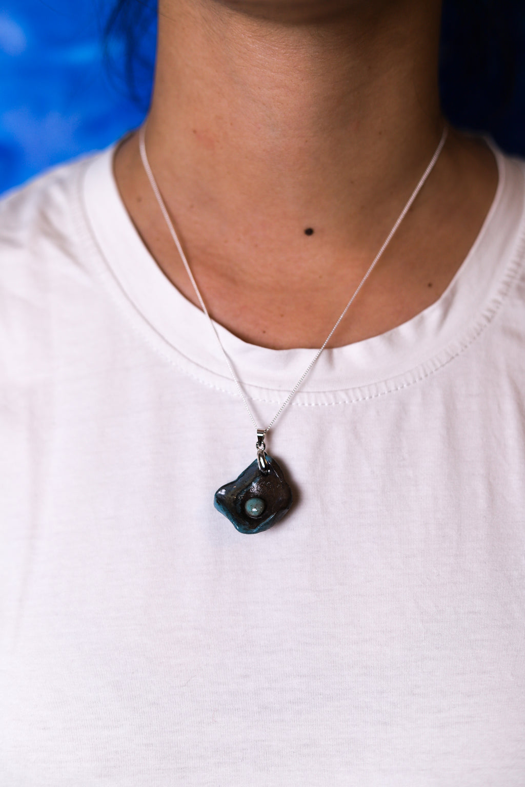 Teal Oyster Ceramic Necklace (Black Clay)