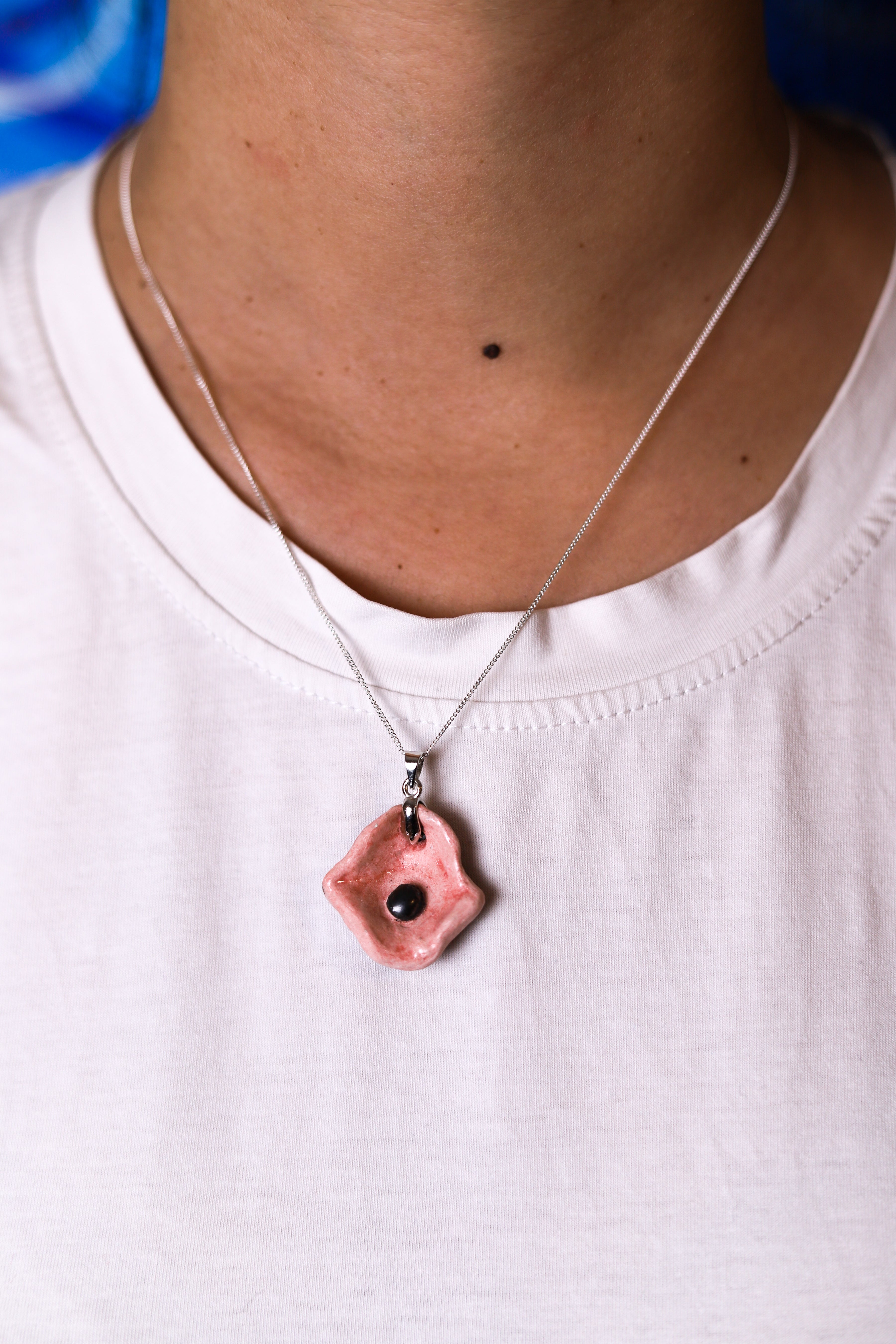 Pink Oyster Ceramic Necklace (Black Clay)