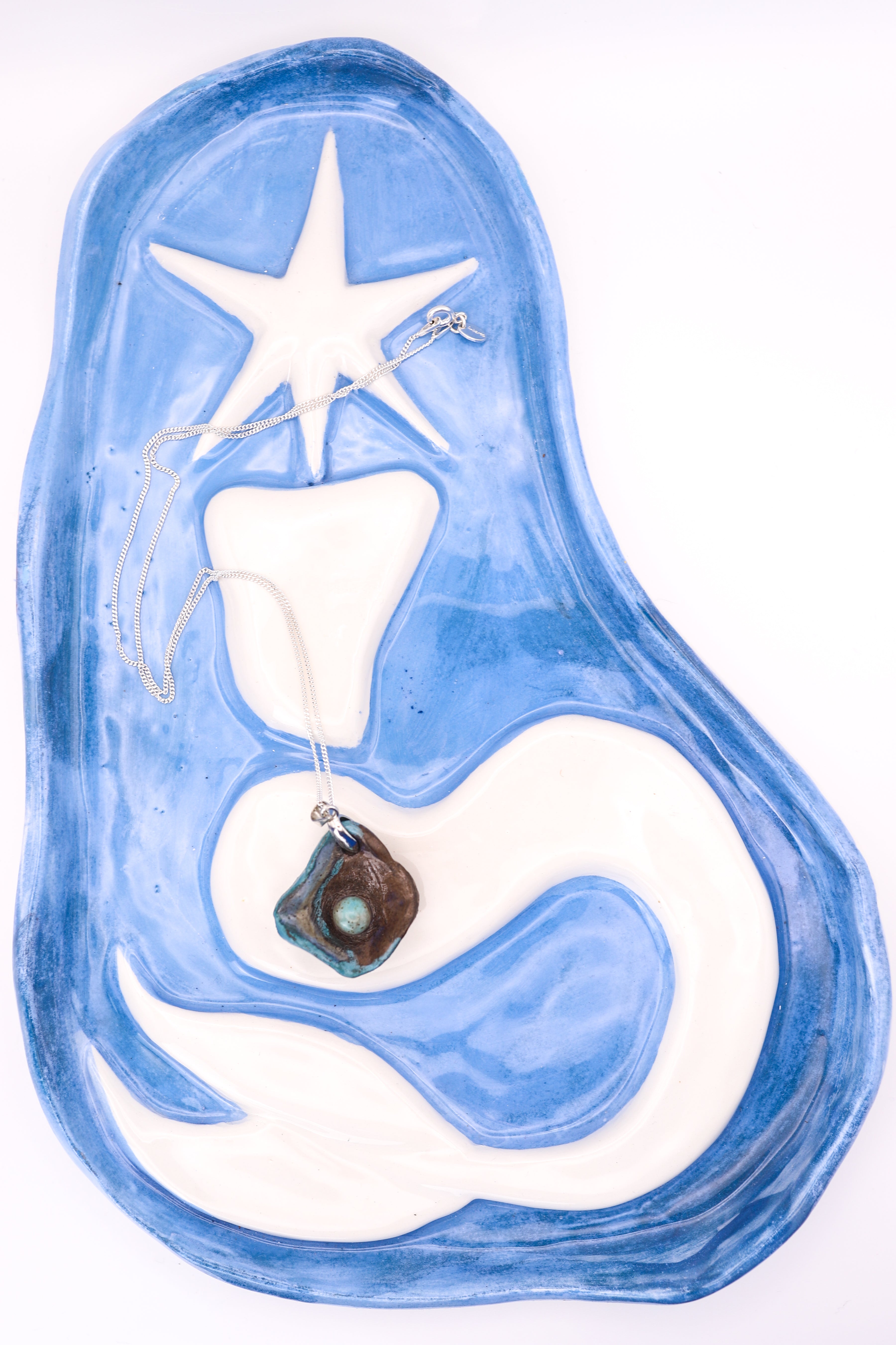 Teal Oyster Ceramic Necklace (Black Clay)