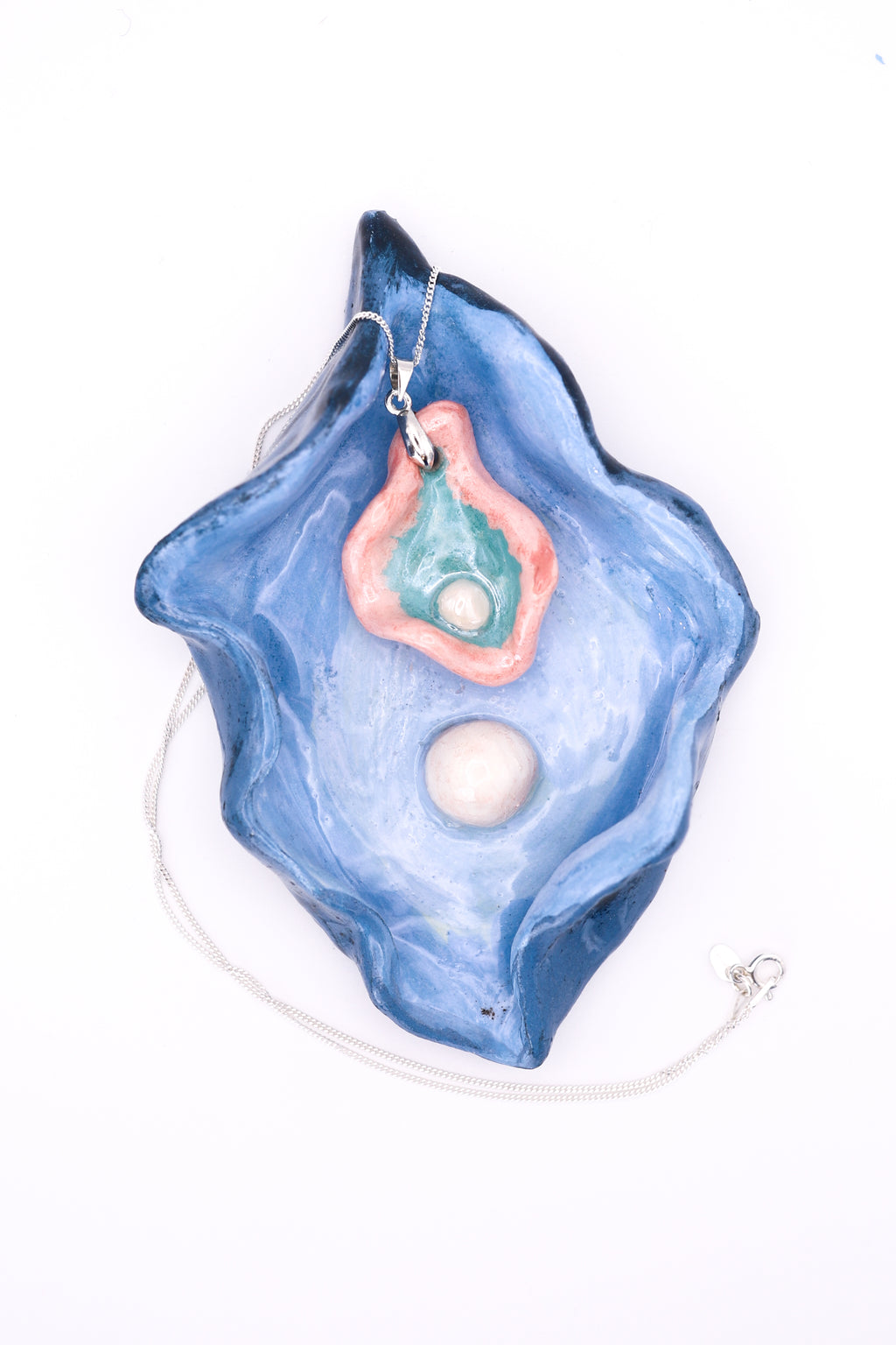 Pink & Teal Oyster Ceramic Necklace
