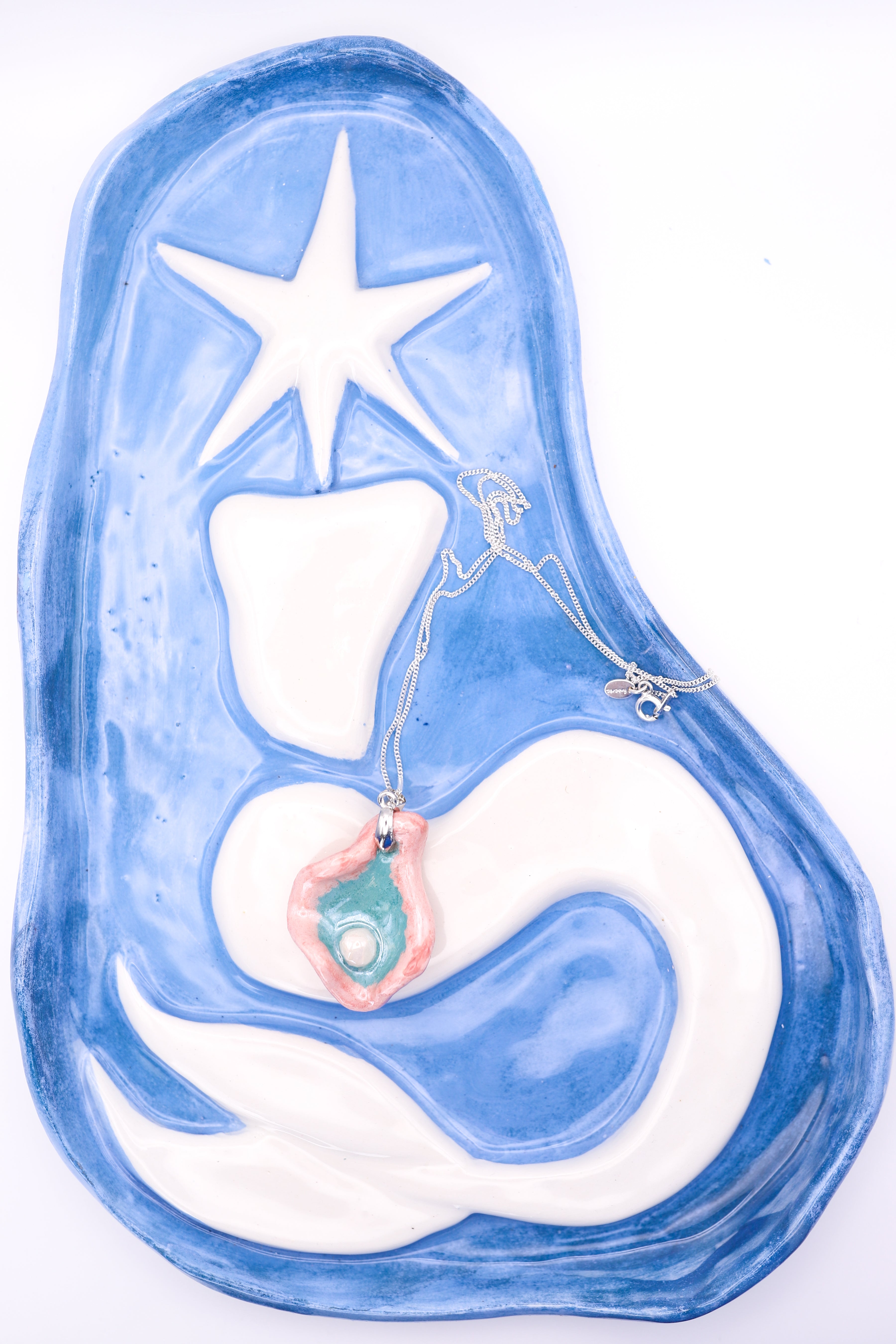 Pink & Teal Oyster Ceramic Necklace