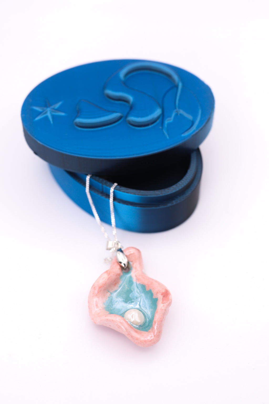 Pink & Teal Oyster Ceramic Necklace