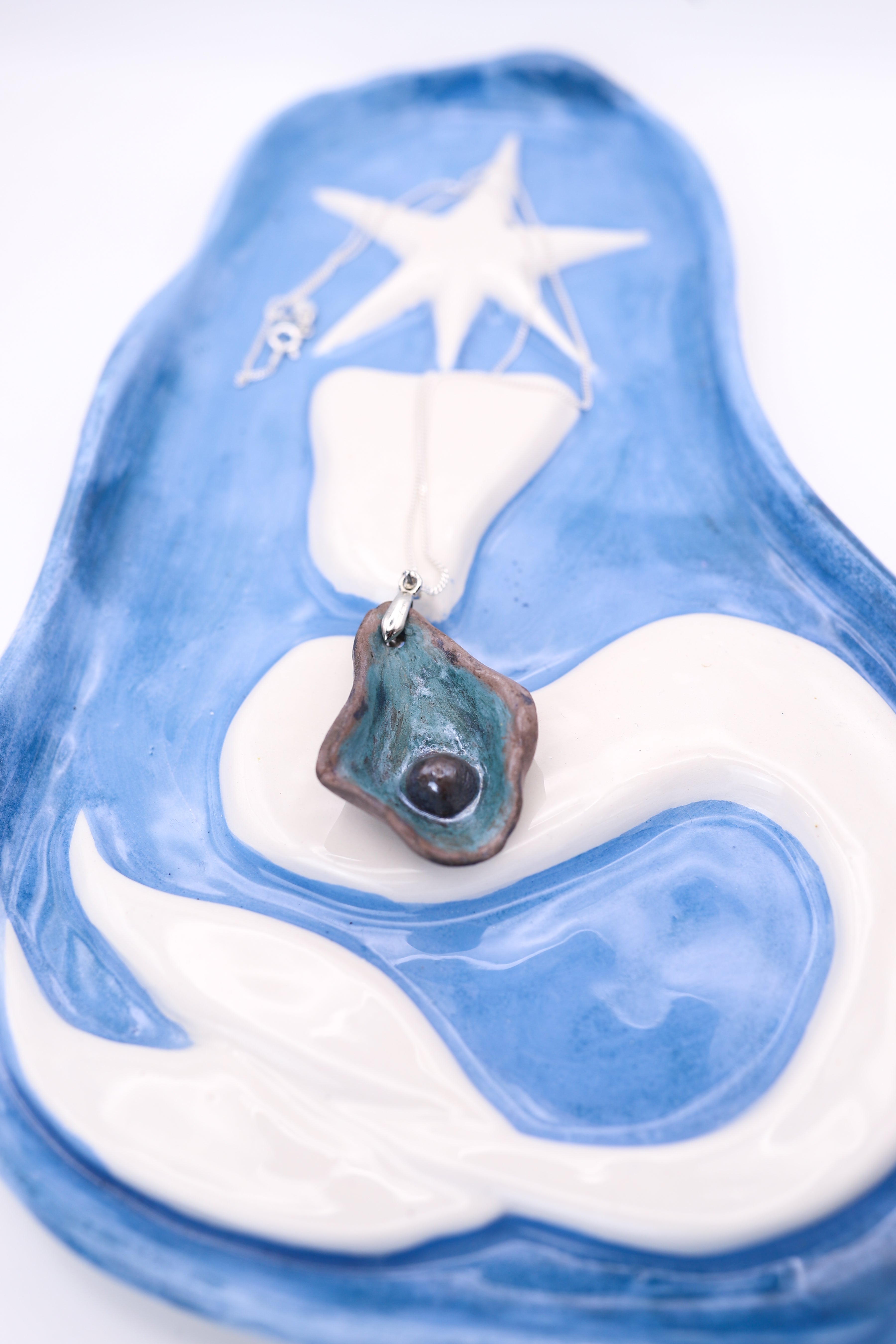 Teal Oyster Ceramic Necklace (Black Clay)