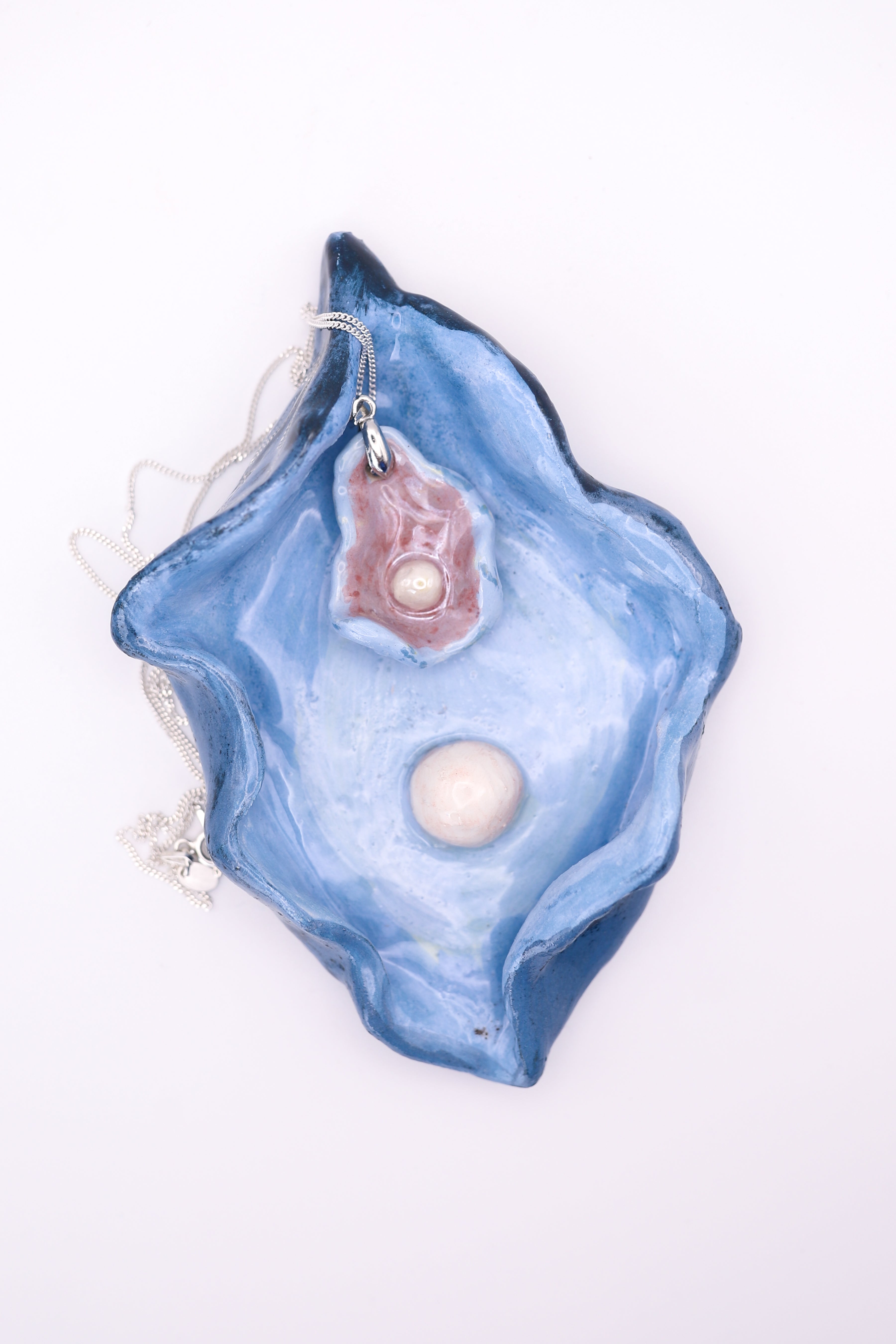 Light Blue & Purple Oyster Ceramic Necklace