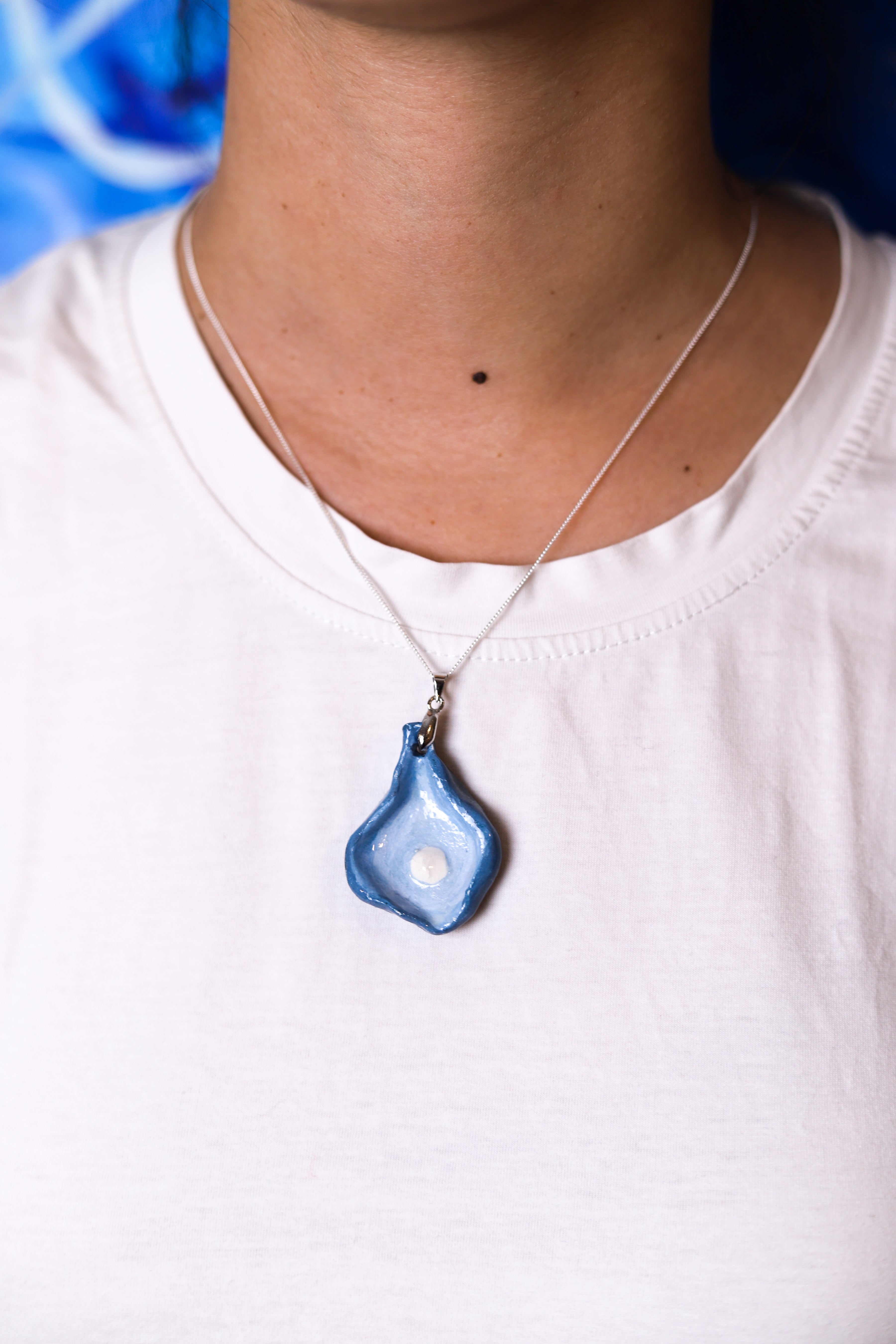 Shades of Blue Oyster Ceramic Necklace