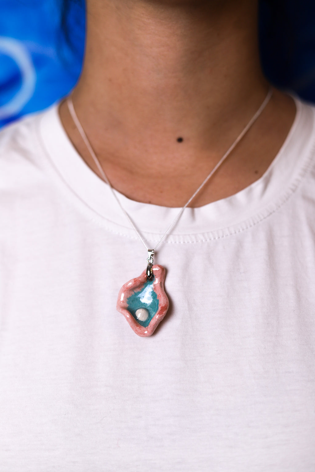 Pink & Teal Oyster Ceramic Necklace