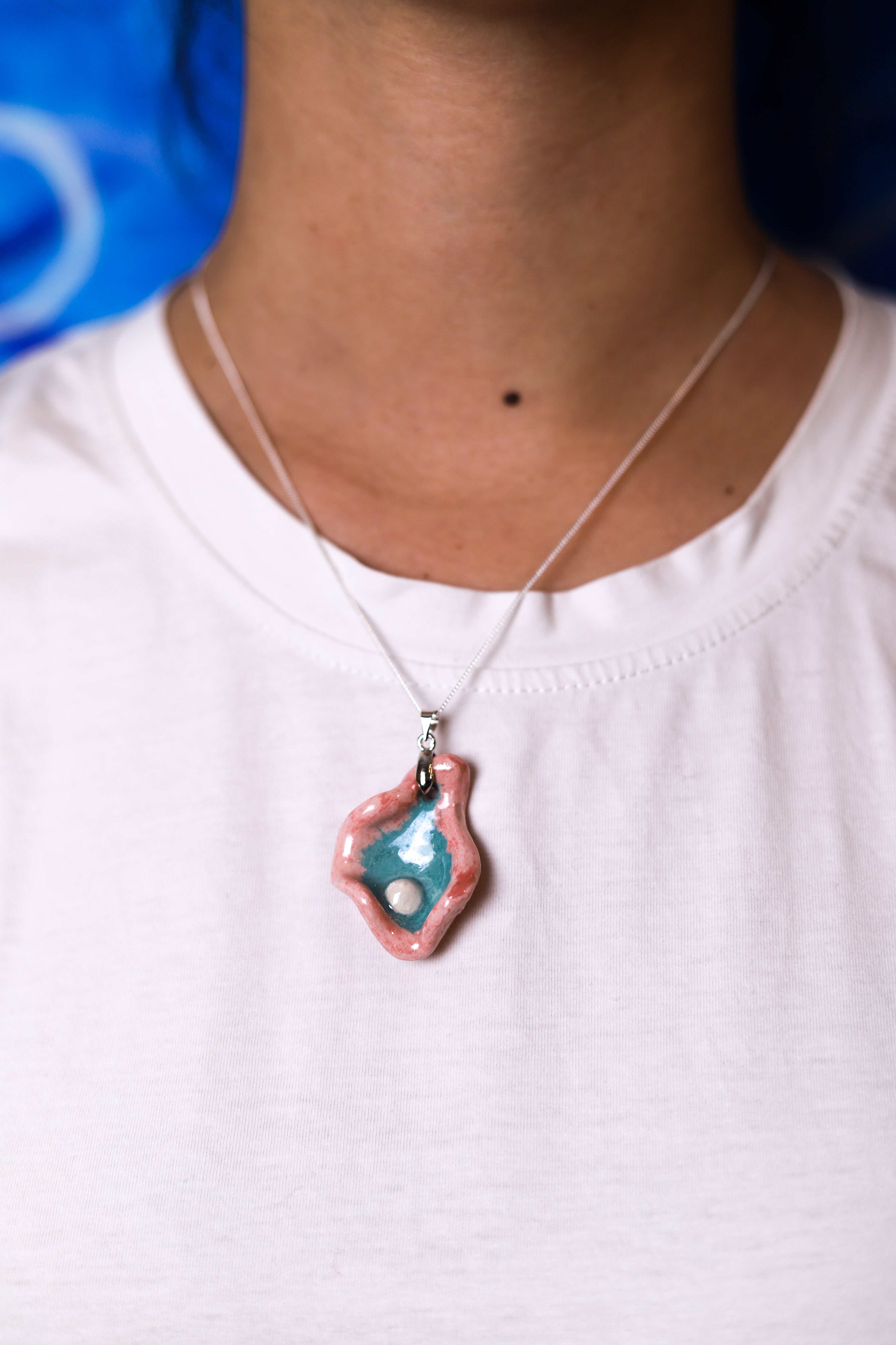 Pink & Teal Oyster Ceramic Necklace